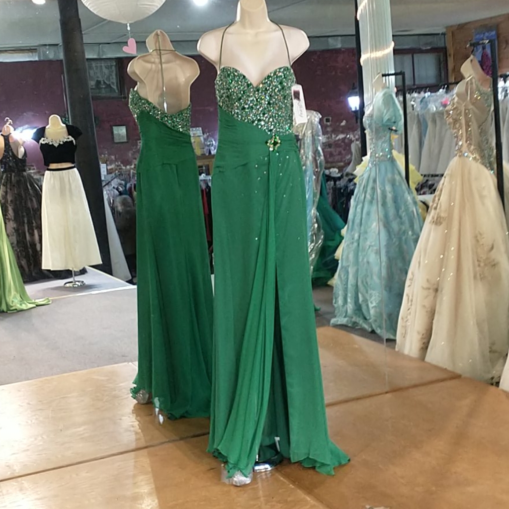 Tiffany Designs Boho Front Slit Rhinestoned Dress.